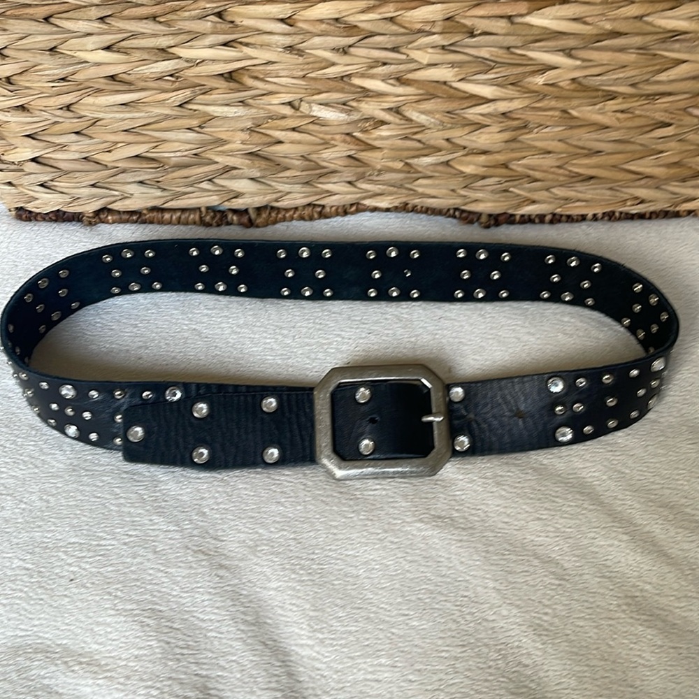 Black Embellished Studded Rhinestone Silver Metal Buckle Belt Size Small/Medium